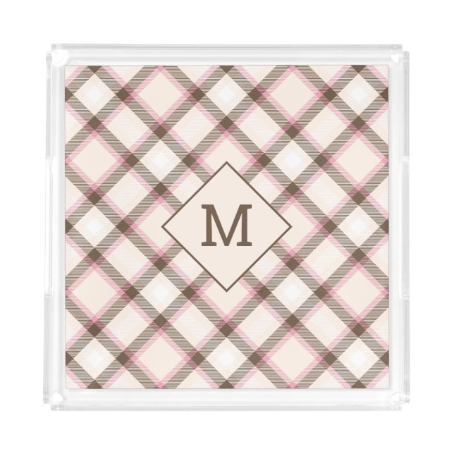 Custom Monogram Plaid / Tartan Pattern Acrylic Tray (Front)