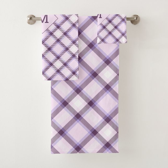 Custom Monogram Plaid / Tartan Pattern Bath Towel Set (Insitu)