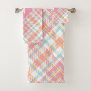 Custom Monogram Plaid / Tartan Pattern Bath Towel Set
