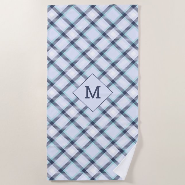 Custom Monogram Plaid / Tartan Pattern Beach Towel (Front)