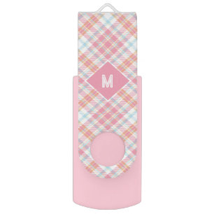 Custom Monogram Plaid / Tartan Pattern Flash Drive