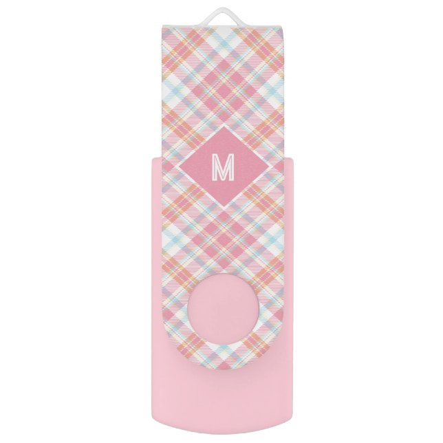 Custom Monogram Plaid / Tartan Pattern Flash Drive (Front Vertical)