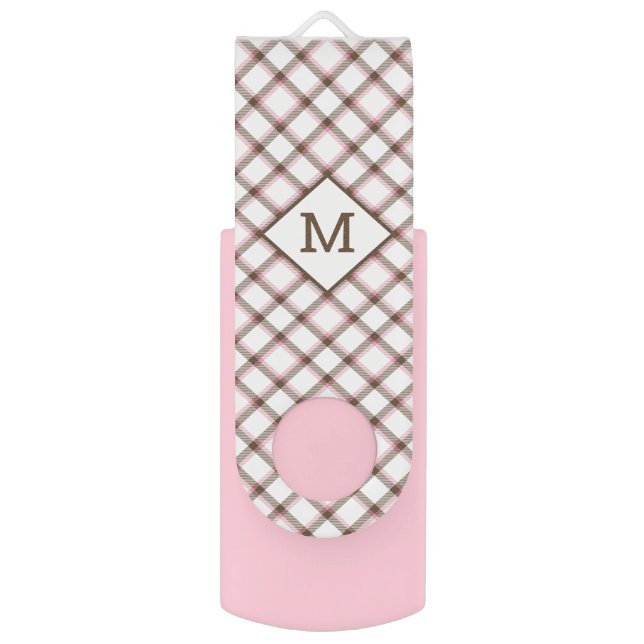 Custom Monogram Plaid / Tartan Pattern Flash Drive (Front Vertical)