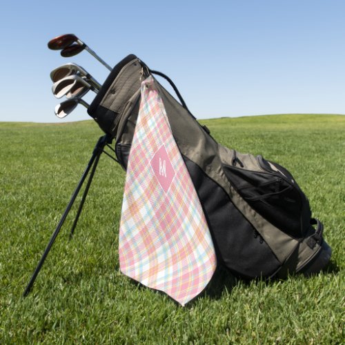 Custom Monogram Plaid  Tartan Pattern Golf Towel