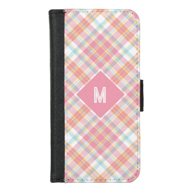 Custom Monogram Plaid / Tartan Pattern iPhone Wallet Case (Front)