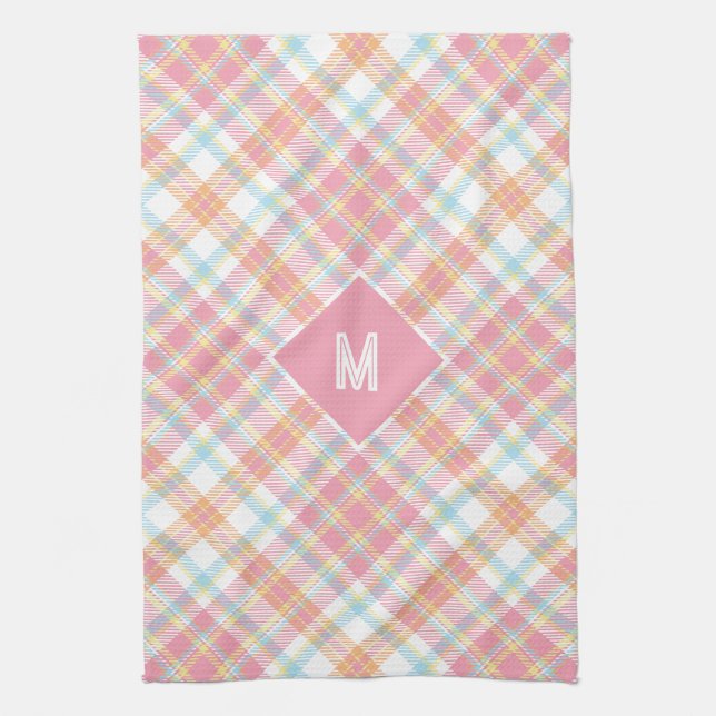Custom Monogram Plaid / Tartan Pattern Kitchen Towel (Vertical)