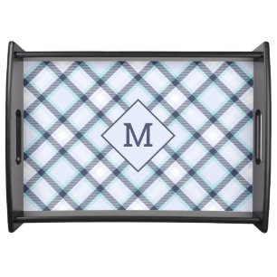 Custom Monogram Plaid / Tartan Pattern Serving Tray