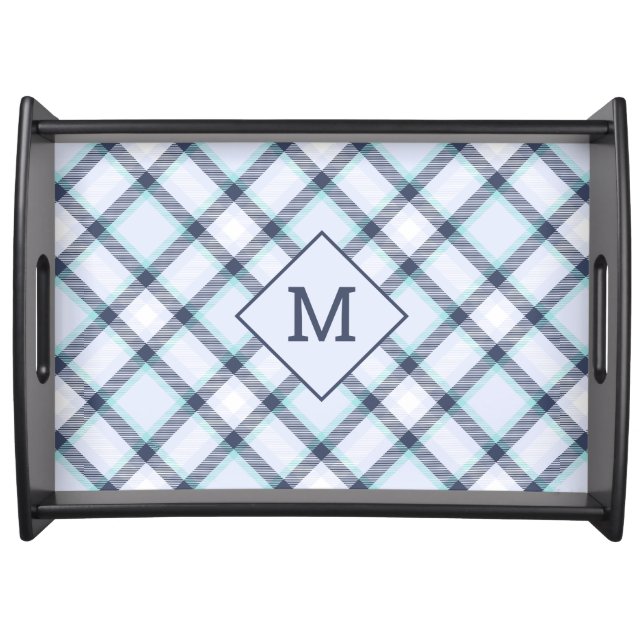 Custom Monogram Plaid / Tartan Pattern Serving Tray (Front)