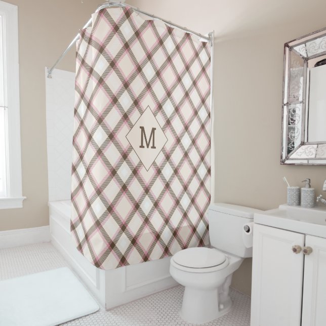 Custom Monogram Plaid / Tartan Pattern Shower Curtain (In Situ)