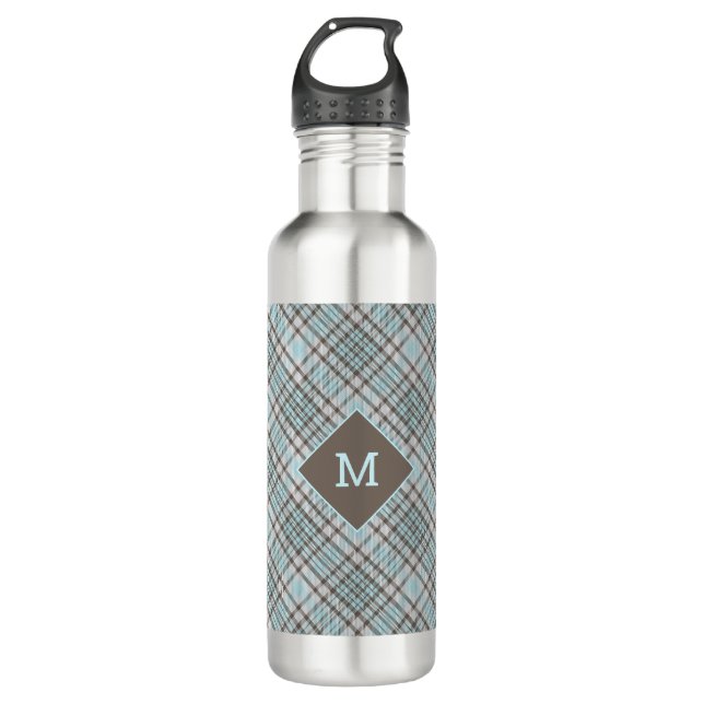Custom Monogram Plaid / Tartan Pattern Stainless Steel Water Bottle (Front)