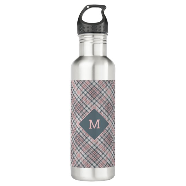 Custom Monogram Plaid / Tartan Pattern Stainless Steel Water Bottle (Front)