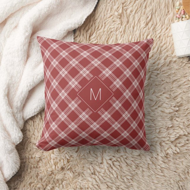 Custom Monogram Plaid / Tartan Pattern Throw Pillow (Blanket)