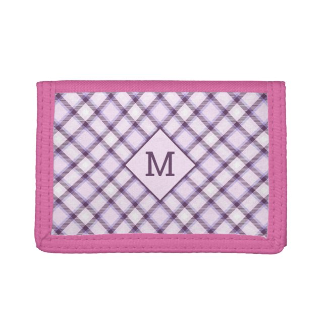 Custom Monogram Plaid / Tartan Pattern Trifold Wallet (Front)