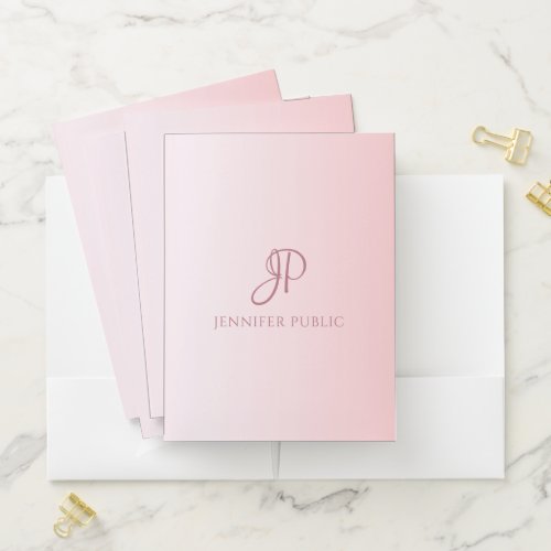 Custom Monogram Pocket Folder Rose Gold Template