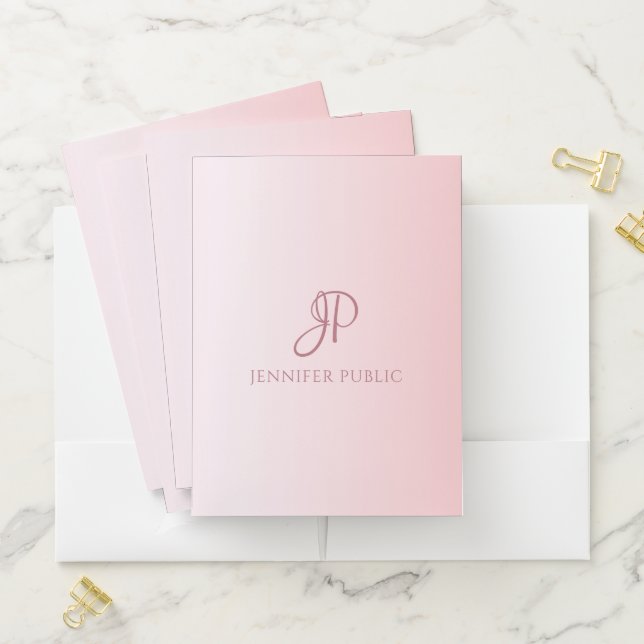 Custom Monogram Pocket Folder Rose Gold Template (In Situ)