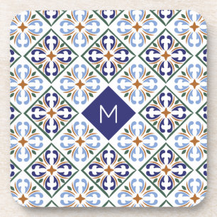 Custom Monogram Portugese Tile Pattern coaster set