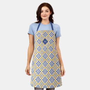 Custom Monogram Portugese Tiles Pattern Apron