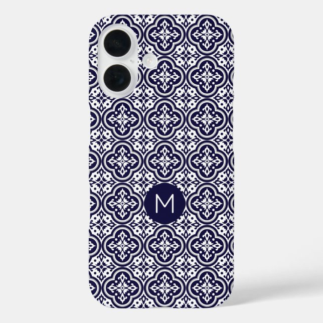 Custom Monogram Portugese Tiles Pattern Case-Mate iPhone Case (Back)