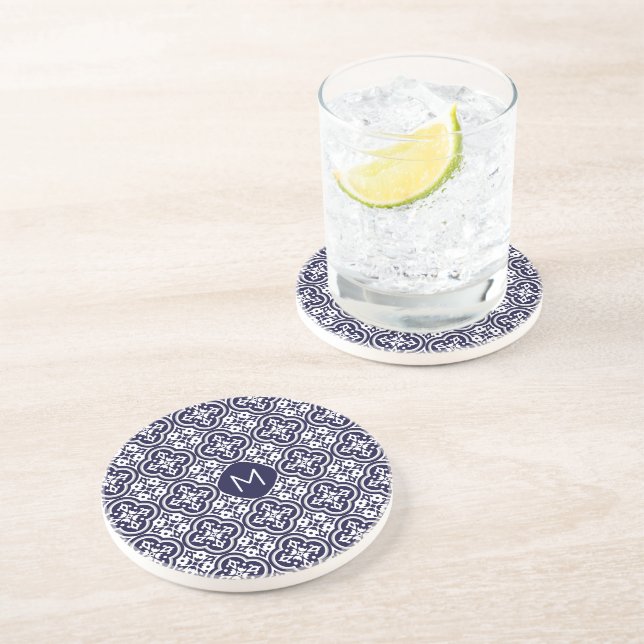 Custom Monogram Portugese Tiles Pattern Coaster (Side)
