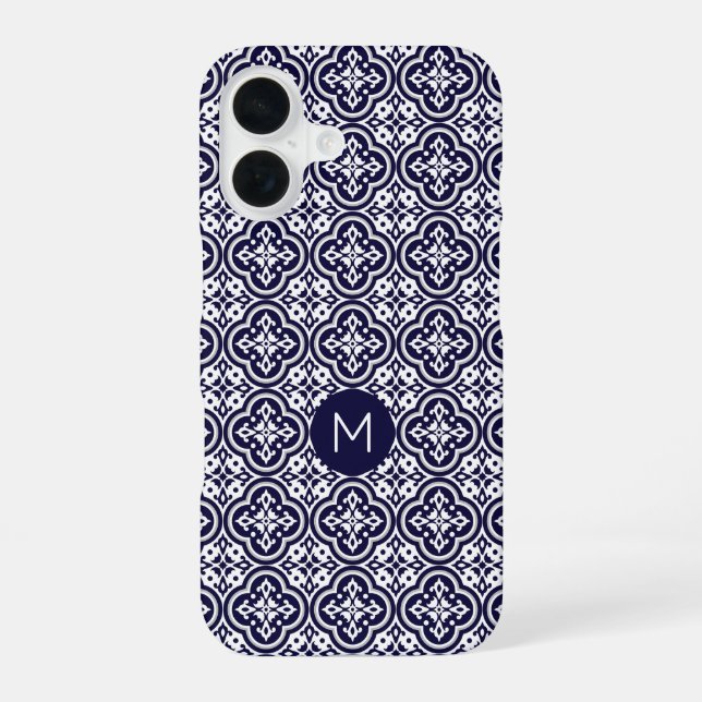 Custom Monogram Portugese Tiles Pattern Iphone Case (Back)