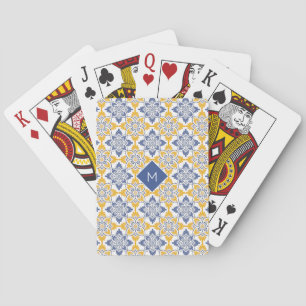 Custom Monogram Portugese Tiles Pattern Poker Cards