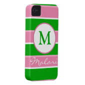 Custom Monogram Preppy Stripe iPhone 4/4S Case (Back/Right)