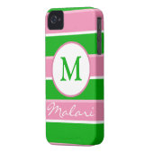 Custom Monogram Preppy Stripe iPhone 4/4S Case (Back Left)
