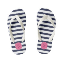 Custom Monogram Pretty Navy Blue Stripes Kid's Flip Flops Custom Monogram Pretty Navy Blue Stripes Kid's Flip Flops