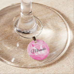 Custom monogram pretty pink rose photo wedding wine charm