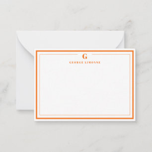 Custom Monogram Pumpkin Orange Border Stationery Note Card