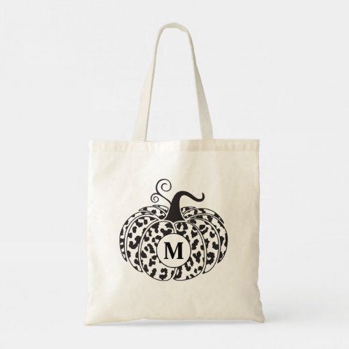 Custom Monogram Pumpking  Leopard Print Tote Bag