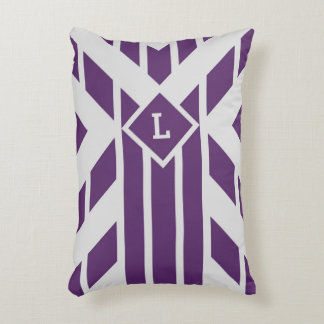 Custom Monogram Purple Geometric Stripes on Grey Accent Pillow