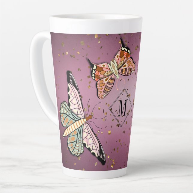 Custom Monogram Purple Glitter Latte Mug (Left Angle)