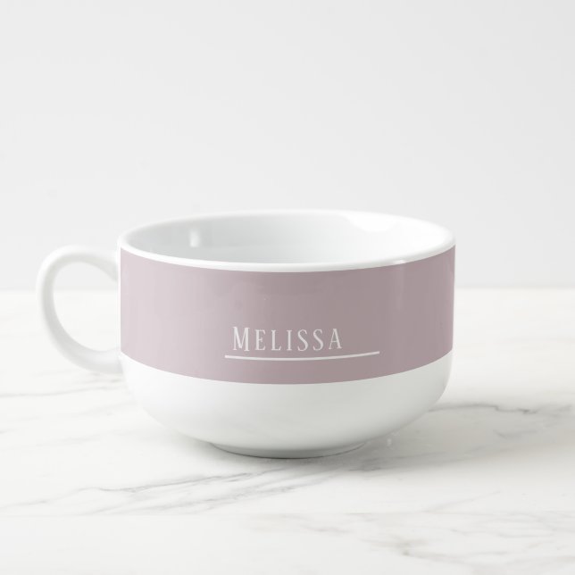 Custom monogram, purple  soup mug (Right)