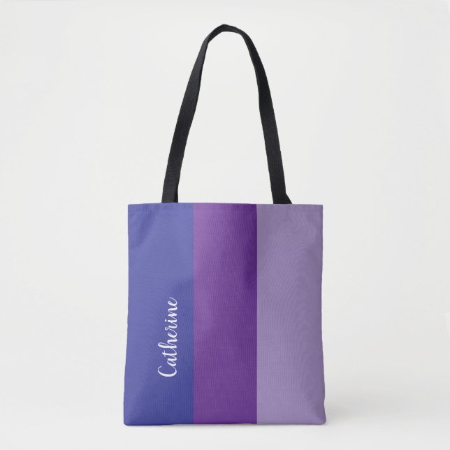 Custom monogram, purple tri-tone  tote bag (Front)