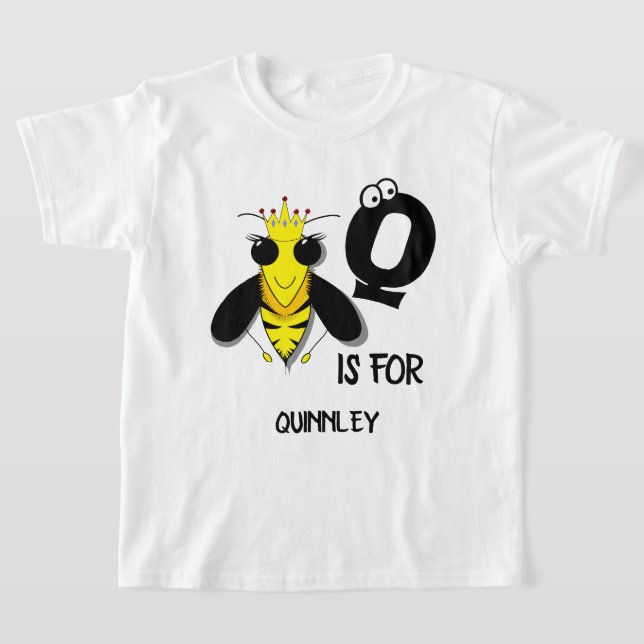 Custom monogram Q is for Queen bee cute insects T-Shirt (Laydown)