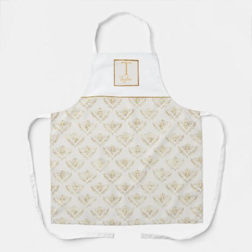 Custom Monogram Queen Bee Cream and Gold Apron