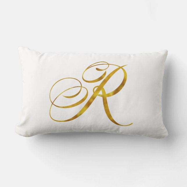 Custom Monogram R Faux Gold Foil Monograms Initial Lumbar Pillow (Front)