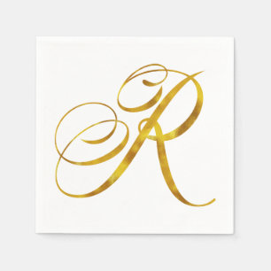 Custom Monogram R Faux Gold Foil Monograms Initial Napkins