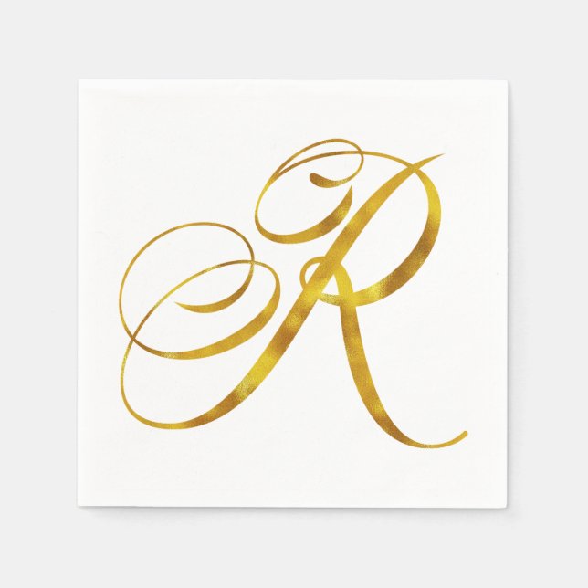 Custom Monogram R Faux Gold Foil Monograms Initial Napkins (Front)