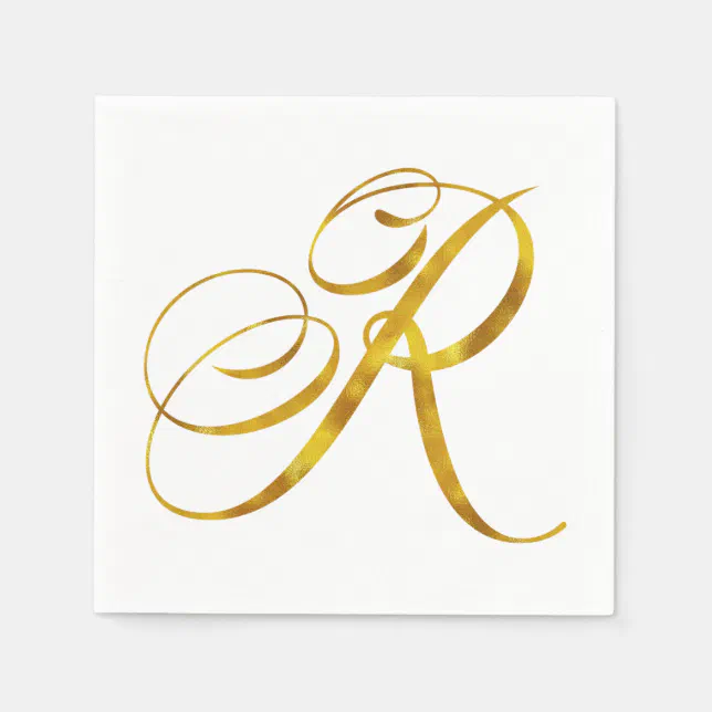 Custom Monogram R Faux Gold Foil Monograms Initial Napkins | Zazzle