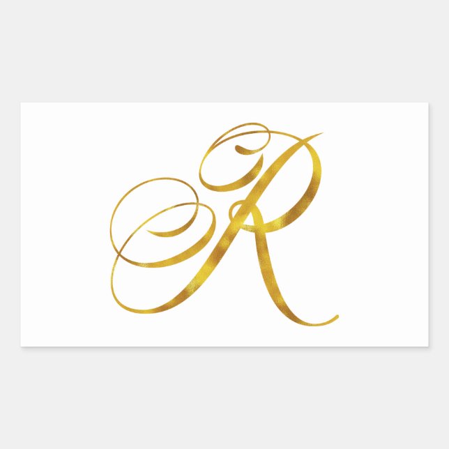 Custom Monogram R Faux Gold Foil Monograms Initial Rectangular Sticker (Front)