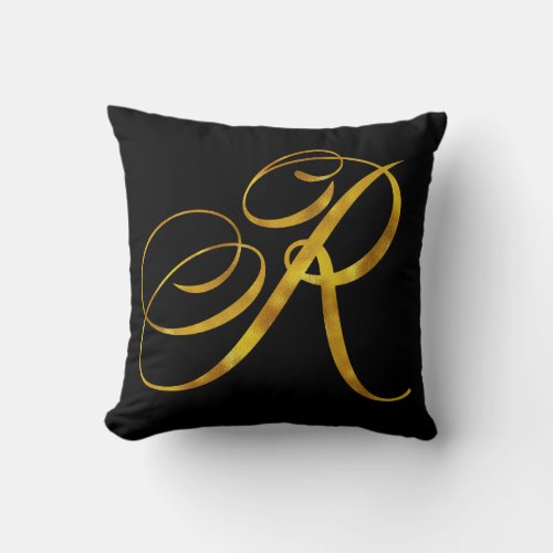 Custom Monogram R Faux Gold Foil Monograms Initial Throw Pillow