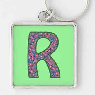 Custom Monogram R Keychain, Ditsy Floral Pattern Keychain