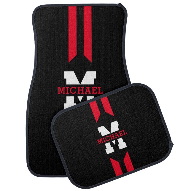 Custom Monogram Racer Red Stripe Car Floor Mat (Set)
