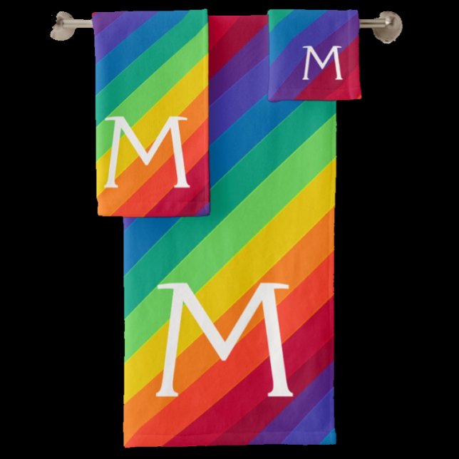 Custom Monogram Rainbow Colorful Bath Towel Set (Creator Uploaded)