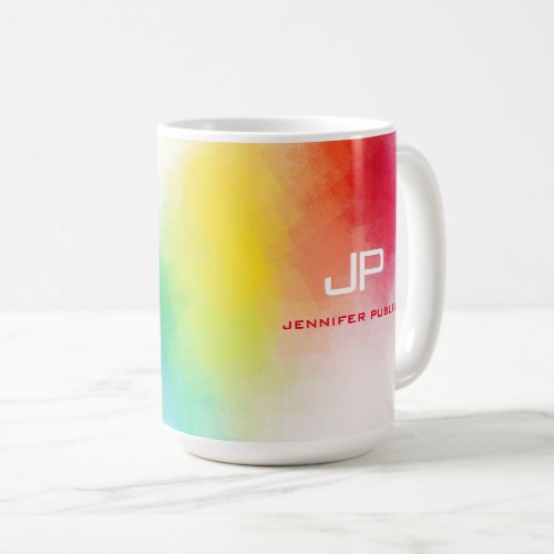 Custom Monogram Rainbow Colors Colorful Abstract Coffee Mug