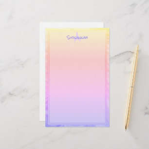 Custom Monogram Rainbow Purple Pink Orange Border Stationery