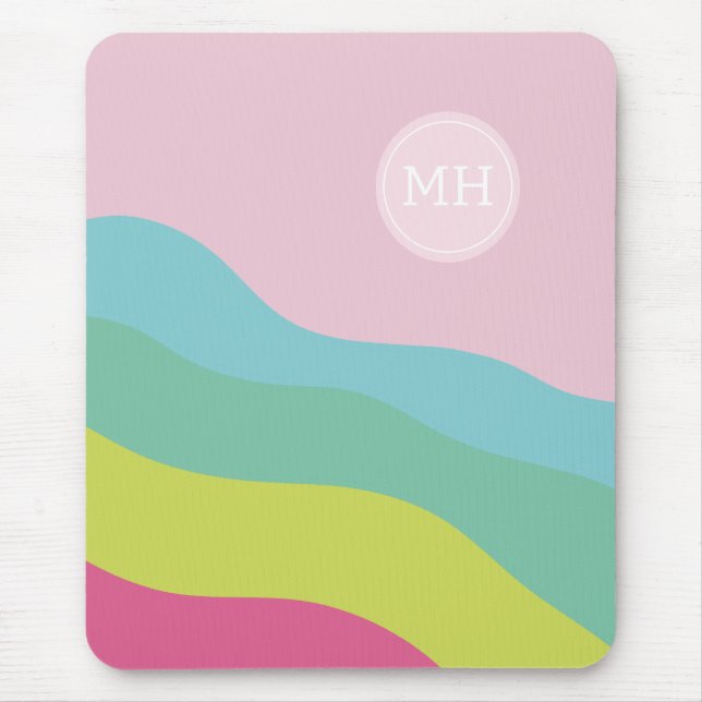 Custom monogram rainbow trendy colorful  mouse pad (Front)