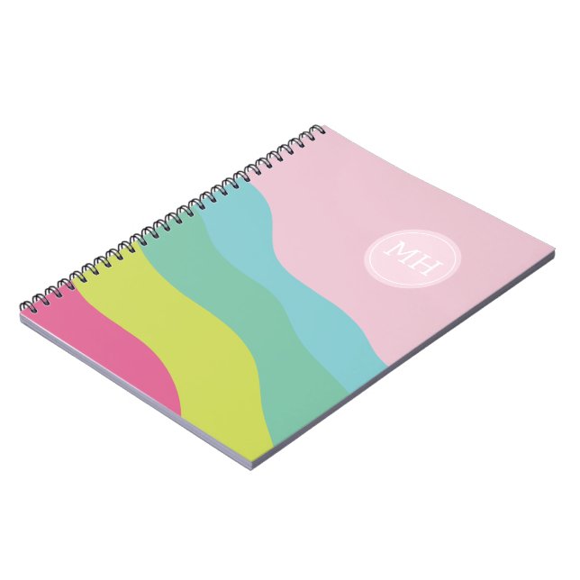 Custom monogram rainbow trendy colorful Notebook (Left Side)
